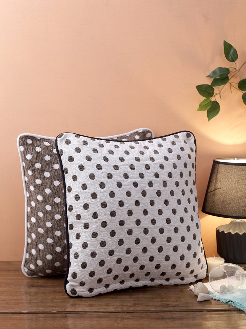 Polka Dot Cushion Cover Set of 2 - White & Grey